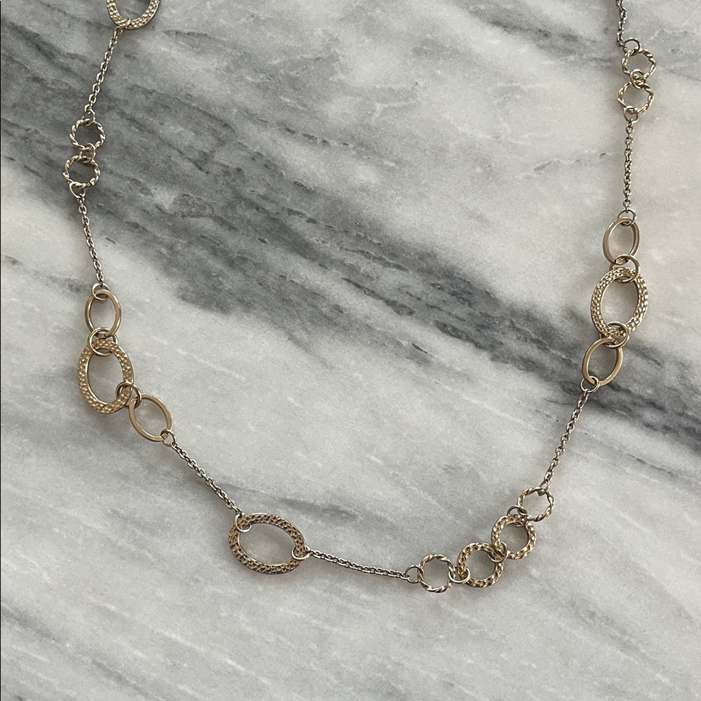 Gold Tone Hammered Oval Opera Length Necklace